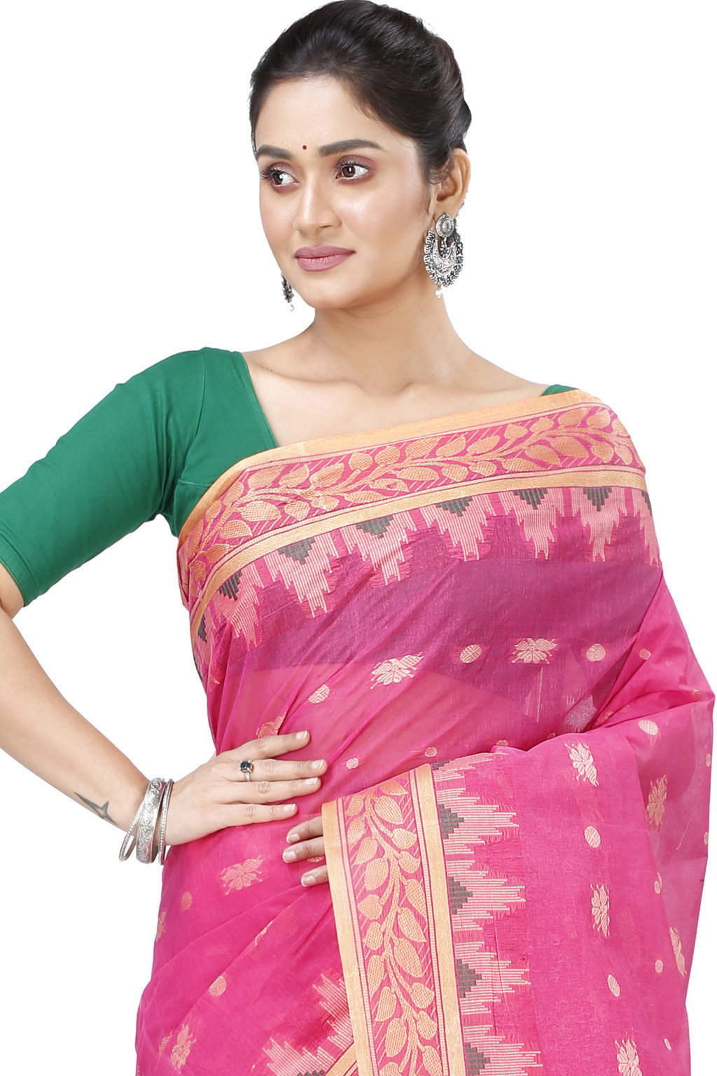 Pink Pure Cotton Gunjan Tant Saree (933)